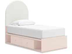 Mor Furniture Kids Beds & Bunk Beds|Wistenpine Panel Bed W/ Storage, Dresser, Mirror & Nightstand In Blush, Twin