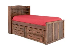 Mor Furniture Kids Beds & Bunk Beds|Young Pioneer Bookcase Bed W/ 4 Drawer Storage In , Twin Cinnamon