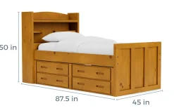 Mor Furniture Kids Beds & Bunk Beds|Young Pioneer Bookcase Bed W/ 4 Drawer Storage In , Twin Cinnamon