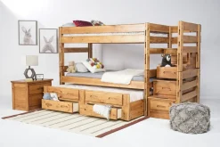 Mor Furniture Kids Beds & Bunk Beds|Young Pioneer Bunk W/ Storage Steps & Trundle Bed In Dark Gray, Twin/Twin