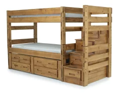 Mor Furniture Kids Beds & Bunk Beds|Young Pioneer Bunk W/ Storage Steps & Trundle Bed In Dark Gray, Twin/Twin