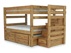 Mor Furniture Kids Beds & Bunk Beds|Young Pioneer Bunk W/ Storage Steps & Trundle Bed In Dark Gray, Twin/Twin